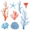 Beautiful set with underwater watercolor sea life stock illustrations.