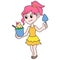 Beautiful and sexy girl brings a delicious glass of ice cream, doodle icon image kawaii