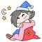 Beautiful and sexy girl in thick blankets in the seductive night, doodle icon image kawaii