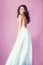 Beautiful sexy woman brunette hair perfect skinny body wear fashion long dress for party wedding dress bride natural