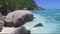 Beautiful Seychelles beach in La Digue - Aerial view of Anse Source Argent