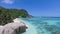 Beautiful Seychelles beach in La Digue - Aerial view of Anse Source Argent