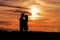 Beautiful shade loving happy couple kissing at sunset in a field of warm summer day