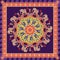 Beautiful shawl with flower - mandala, cute cartoon elephants, cheerful monkeys and raspberries on dark lilac background