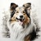 Beautiful Sheltie Line Drawing In Watercolour Pencil Style