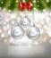 Beautiful shine elegant Christmas background with silver and white evening balls. Light Christmas Holiday background