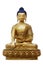 Beautiful shining classical Buddha Gautama golden statue with open eyes isolated on the white background.