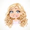 Beautiful shocked cartoon blond girl with magnificent curly hair portrait