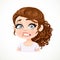 Beautiful shocked cartoon brunette girl with dark chocolate hair portrait