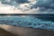 Beautiful shoreline at tropical sandy beach in Oahu island