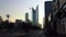 Beautiful shot of Abu Dhabi city street, towers and WTC at sunset