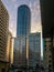 Beautiful shot of Abu Dhabi corniche towers and the WTC on a cloudy sunset