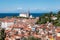 Beautiful shot of aged residential buildings of Piran onshore  in Slovenia