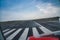 Beautiful shot of an airport flight line viewed from inside an aircraft after landing