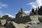 Beautiful shot of ancient greek architectonical agora ruins knowed as basilica located at sicilian milazzo