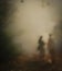 Beautiful shot of a blurred scenery of a couple taking a walk in the woods