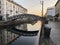 Beautiful shot of the bridge in the canal of temakinho navigli in milan italy