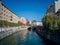 Beautiful shot of a canal flowing in Ljubljana, Slovenia
