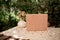 Beautiful shot of cardboard present box for book on wooden table