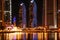 Beautiful shot of Dubai Marina towers and mosque at night