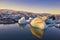 Beautiful shot of the famous Jokulsarlon glacier lagoon in Iceland