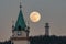 Beautiful shot of a full supermoon behind the Tisnov church