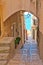 Beautiful shot of a historical narrow street with a view of the sea in Vieste, Italy