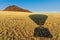 Beautiful shot of a hot air balloon shadow on a wild hillside field background