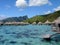 Beautiful shot of huts above the water in Tahiti. french Polynesia