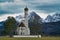 Beautiful shot of an impressive church in a mountain landscape in Bavaria, Germany