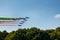 Beautiful shot of an Italian Air Force Flyover making Italian flag in the sky