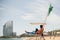 Beautiful shot of a lifeguard station with a rescuer captured in Barceloneta beach