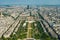 Beautiful shot looking over park champs de mars in summer with tour montparnasse on the other side.