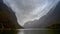 Beautiful shot of the Naeroyfjord mountains under a cloudy sky in Norway