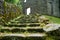 Beautiful shot of a natural mossy stone staircase leading up to a castle ruin