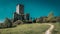 Beautiful shot of an old tower castle of the Andrade in the eume woods on a blue sky background