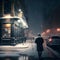 Beautiful shot of a person crossing a road during a snow storm in Chicago