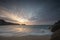 Beautiful shot of Porthcurno, Cornwall at a beachside on a cloudy dawn