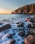 Beautiful shot of the rocky headlands and waterscape, scenic nature of Acadia National Park, USA