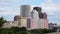 Beautiful shot of skyscrapers of Rochester, New York downtown, USA against green trees