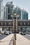 Beautiful shot of the skyscrapers in Sharjah with the Blue Souk in front of them