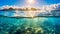 Beautiful shot of the summer shore of the ocean with see-through water. Small ripples on water. Bright summer day at the beach.