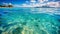 Beautiful shot of the summer shore of the ocean with see-through water. Small ripples on water. Bright summer day at the beach.