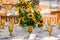Beautiful shot of sunflower decorations and dinnerware on a table