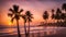 beautiful shot of a sunset at the beach with palm trees