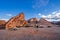 Beautiful shot of sunset reflected in the rocks of Valley of Fire State Park in Nevada