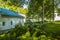 Beautiful shot of temple surrounded by trees and plants in the city of Alexandrov at Russia