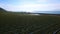 Beautiful shot of tractor irrigating plantation corn field