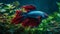 A beautiful siamese fighting fish swimming in a colorful aquarium generated by AI