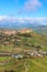 Beautiful Sicilian village Calascibetta photographed from nearby Enna with adjacent mountains and green landscape. Amazing